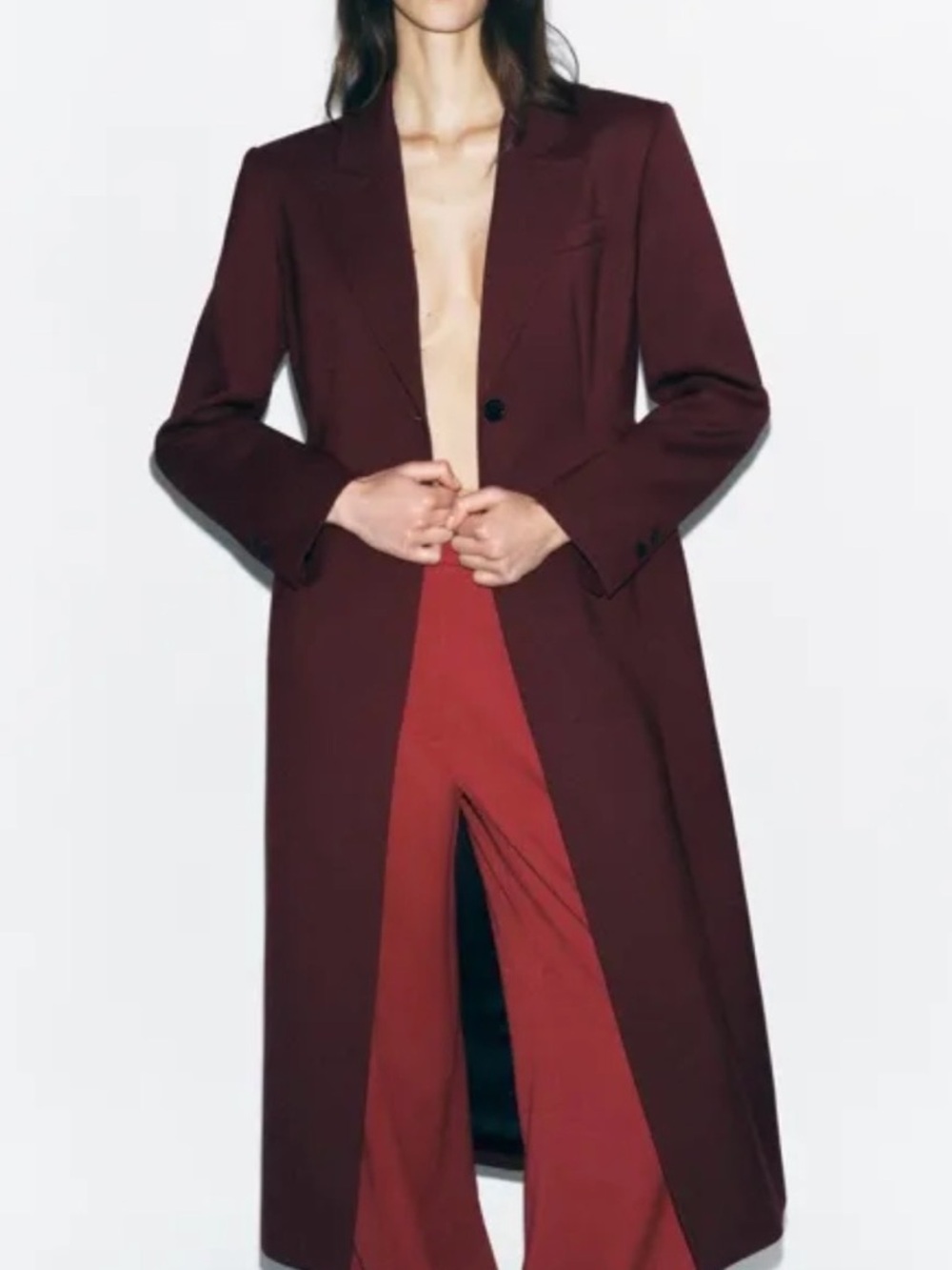 Zara Burgundy Long Trench Coat